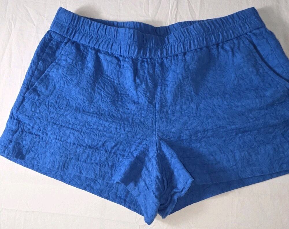 J Crew Womans Shorts Sz 6 Jaquard Royal Blue Pull On 100%‎ Cotton Classic Summer
